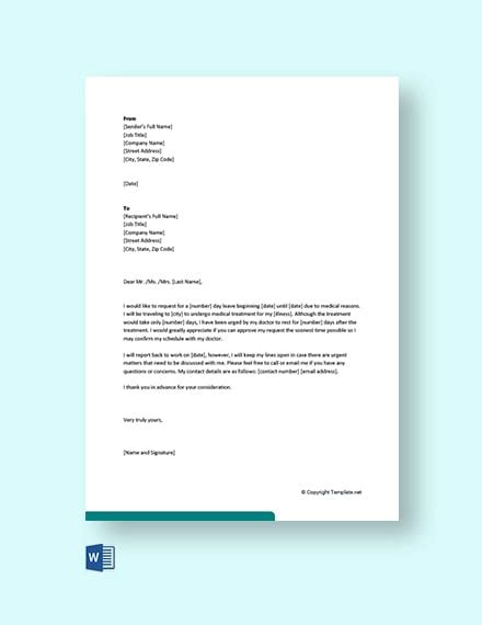 7 Medical Leave Letter Templates Free Downloads