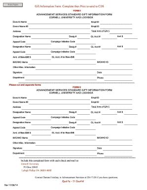 Fillable Online Dfa Cornell Gift Information Form Complete Then Print