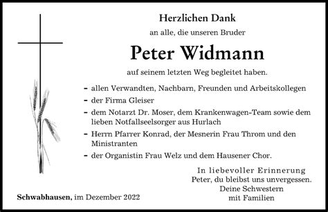 Traueranzeigen Von Peter Widmann Augsburger Allgemeine Zeitung