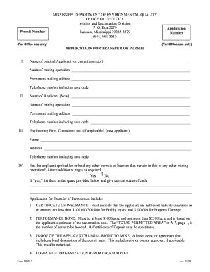 Fillable Online Deq State Ms Mining Form Mrd App For Transfer Of