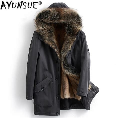 Abrigo largo de piel de visón Natural AYUNSUE Parkas 2018 chaqueta de