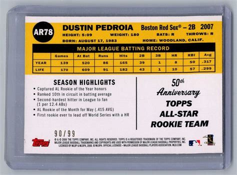 Topps Ar Dustin Pedroia All Rookie Th Gold Foil Parallels