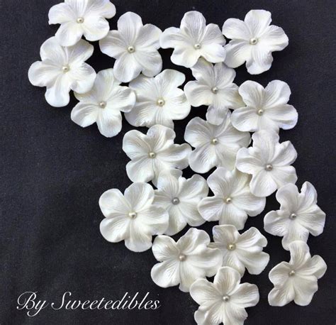 White Gum Paste Flowers Edible Cake Decorations 25 piece