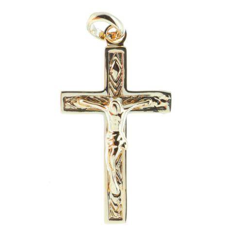 Gold Plated Cross Pendant With Striated Christ