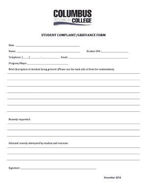 Fillable Online Columbustech Student Complaint Grievance Form