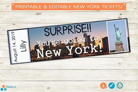 Printable And Editable Tickets To New York Adobe Editable Etsy Trip