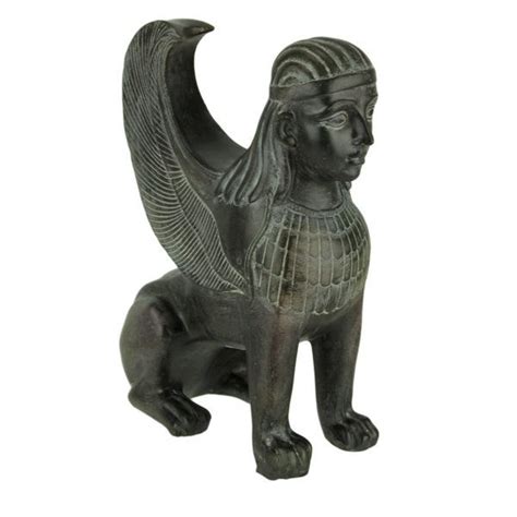 Dark Brown Stone Finish Greek Winged Sphinx Statue One Size