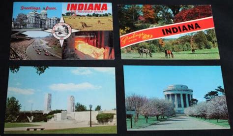 Lot Of 4 Vintage State Of Indiana Souvenir Photo Postcards 1960s