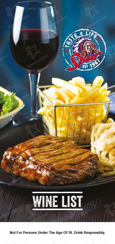 Menu At Falcon Falls Spur Steak Ranch Restaurant Roodepoort