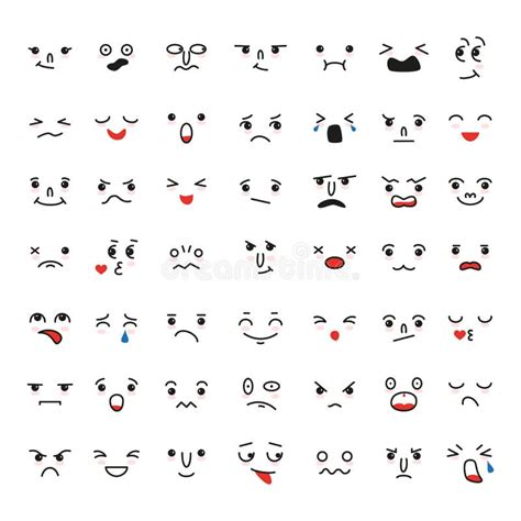 Kawaii Gesichter Cute Cartoon Emoticon Mit Verschiedenen Emotionen