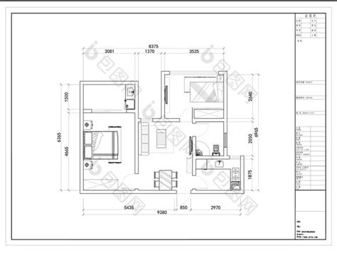 两室一厅cad平面布局方案定制图纸 包图网