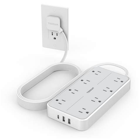 Snapklik Power Strip Surge Protector 10 FT TESSAN Flat Plug