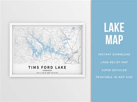 Printable Map Tims Ford Lake Tn Tennessee United States Etsy