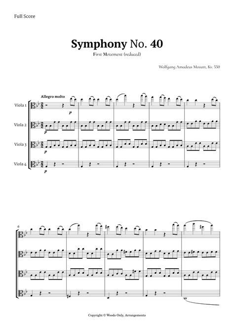 Symphony No By Mozart For Viola Quartet Arr Ander Sheet Music