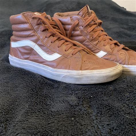 Men’s Brown Leather Vans Sk8-Hi Size 11.5 - Depop