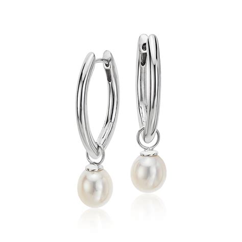 Marquise Freshwater Cultured Pearl Drop Hoop Earrings In Sterling