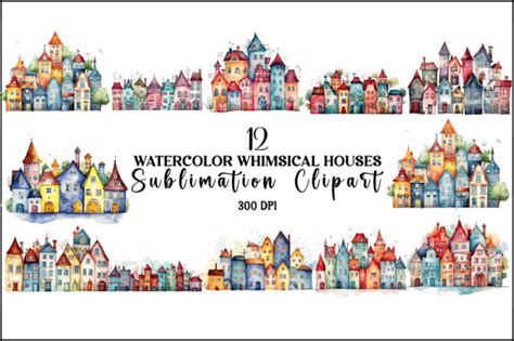 Watercolor Whimsical Houses Clipart Graphic by Naznin sultana jui · Creative Fabrica