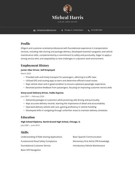 Uber Driver Resume Examples Templates 2025 Resume Io