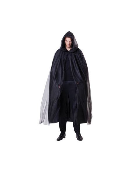 Cape démon noire avec capuche Halloween homme Luxe