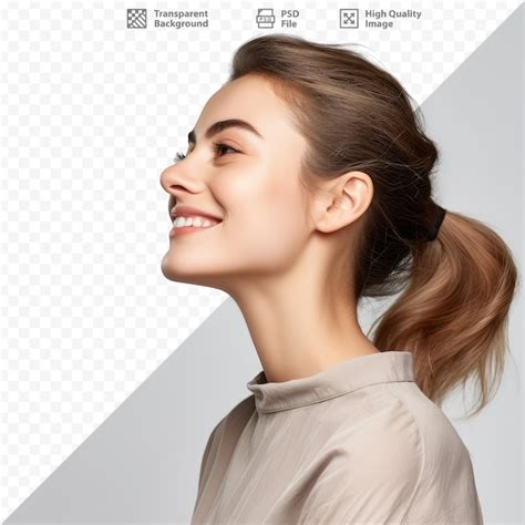 Una Mujer Sonriendo Con Una Sonrisa En Su Rostro Archivo Psd Premium