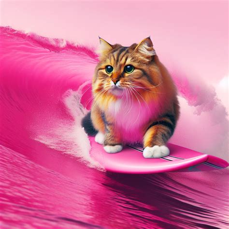 Cat Surfing On Pink Wave Fun And Adventure Ai Art Generator Easy