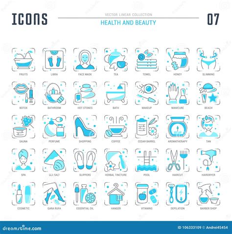 Set Blue Line Icons Of Health And Beauty Stock Illustration