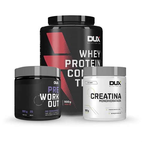 Kit Whey Protein Concentrado 900g Creatina 300g Pre Workout