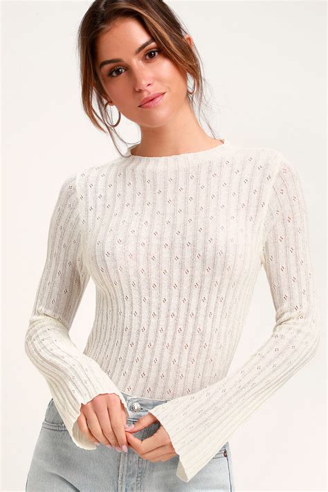 Cute White Sweater Ribbed Knit Top White Sweater Top Lulus