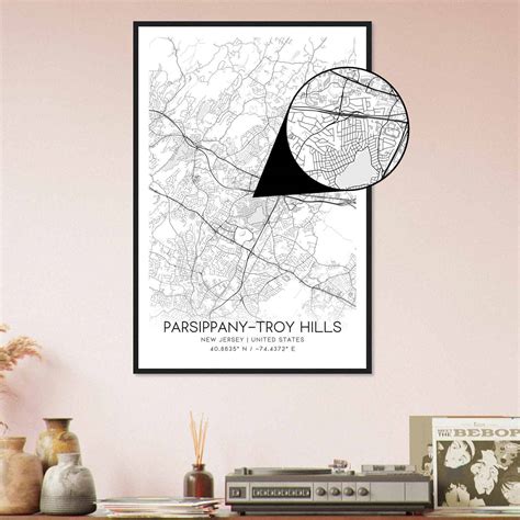 Parsippany Troy Hills New Jersey Map Poster Modern Home Decor Wall Art Print Custom Maps