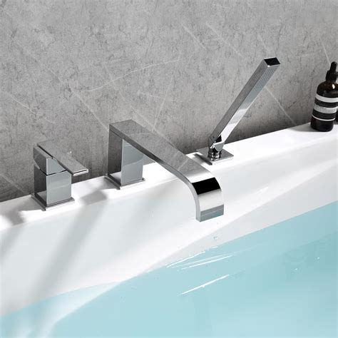 INAGE Waterfall Roman Tub Faucet with Hand Shower, Deck Mount Tub