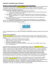 MGMT 449 CH 5 Notes Docx CHAPTER 5 BUSINESS LEVEL STRATEGY SECTION 1