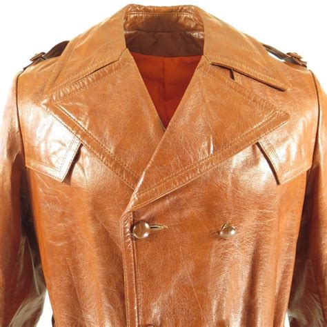 Vintage 70s Brown Leather Spy Trench Coat Overcoat 40 Deadstock The Clothing Vault