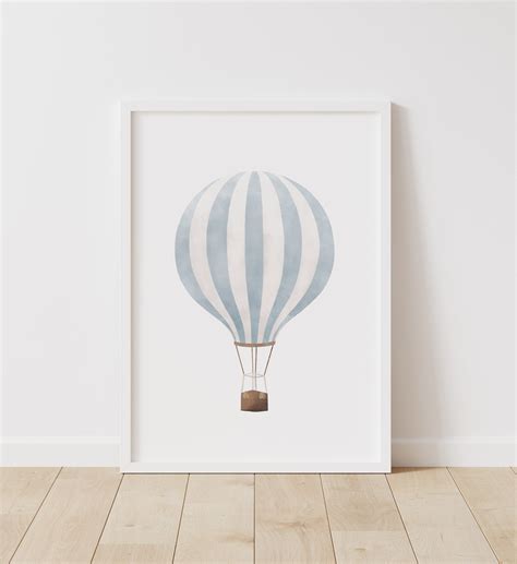 Hot Air Balloon Print Blue Hot Air Balloon Nursery Vintage Hot Air