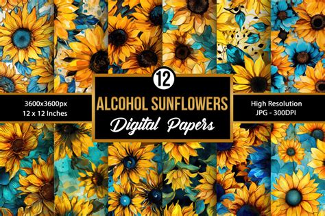 Alcohol Ink Sunflowers Seamless Pattern Digital Papers By Creativestore