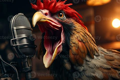 Rooster Screaming Into The Microphone Generative Ai Stock