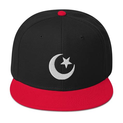 Star and Crescent Moon Ancient Symbol Embroidered Flat Bill Cap ...