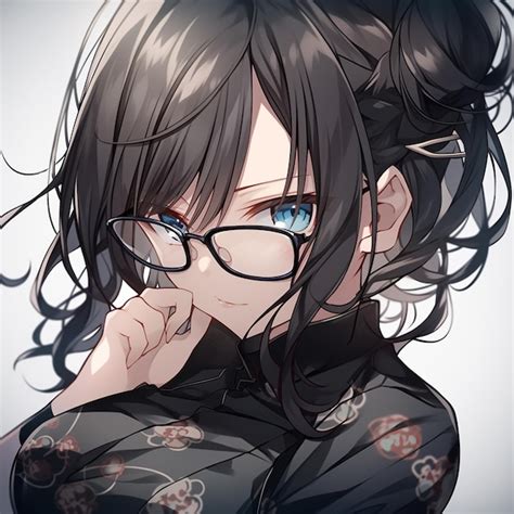 Premium Photo Anime Girl With Glasses And A Black Top With A Flowered Pattern Generative Ai