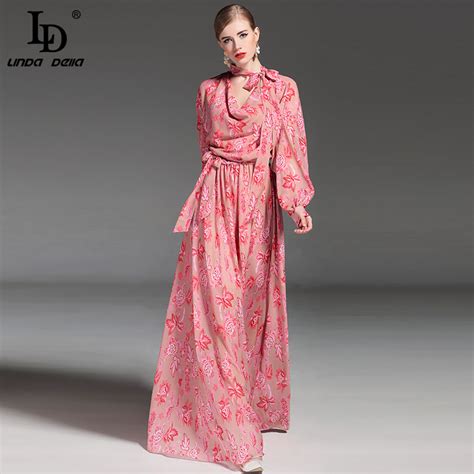 High Quality 2017 Fashion Runway Maxi Dress Womens Long Sleeve Bowknot