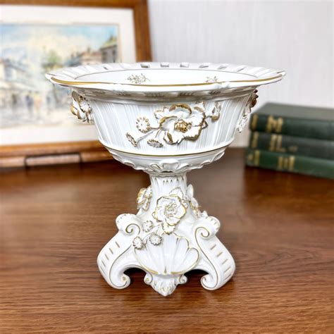 Von Schierholz Dresden Porcelain Compote Gold Floral Footed Pedestal