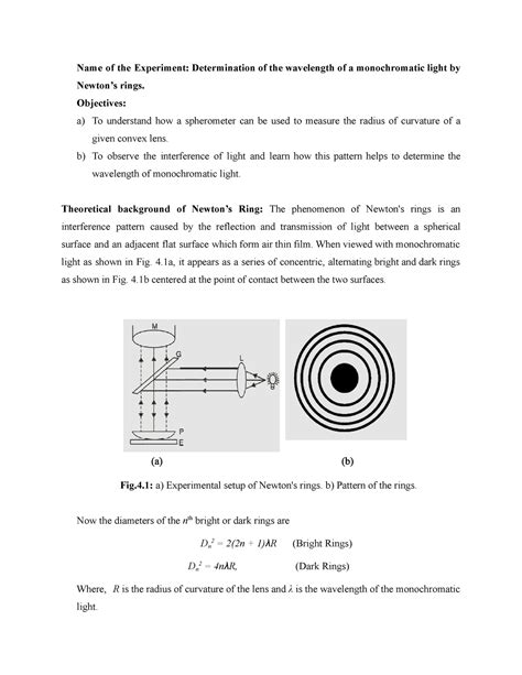 Determination Of The Wavelength Of A Monochromatic Light By Newtons