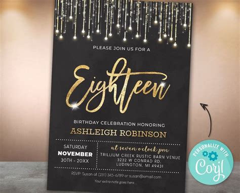 18th Birthday Invitation Eighteenth Birthday Party Elegant Etsy