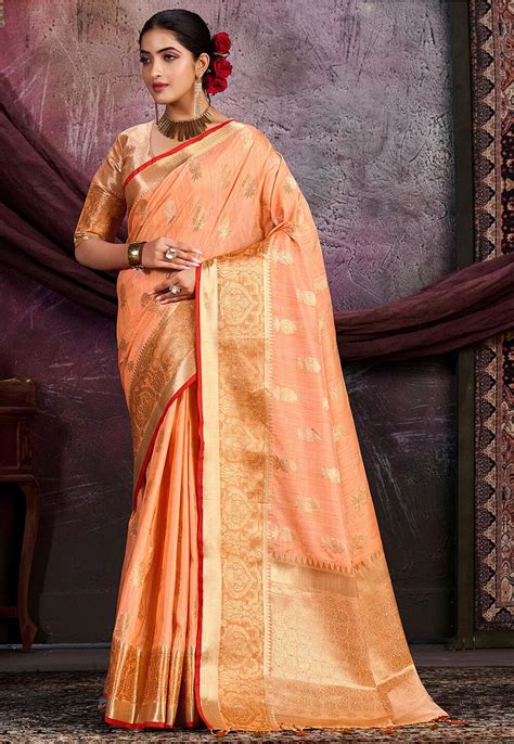 Buy Kanchipuram Saree In Peach Online SNGA5126 Utsav Fashion