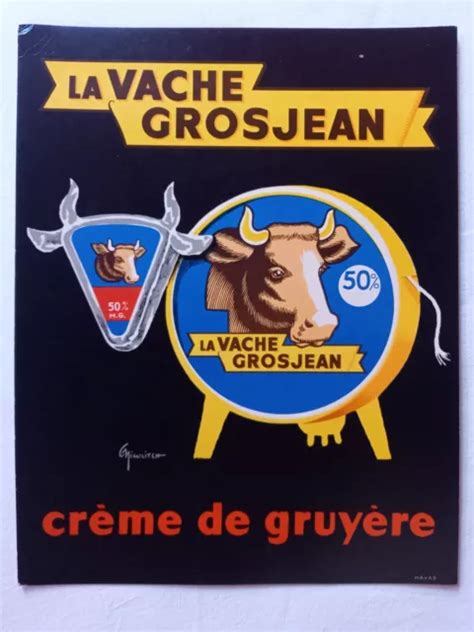 ANCIEN CARTON PLV publicitaire fromage Crème de gruyère VACHE GROSJEAN