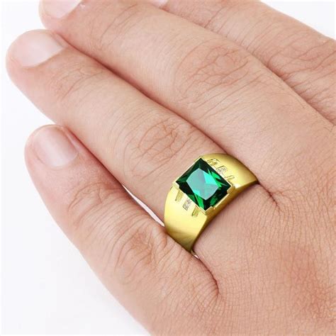 Men S Emerald Ring With Natural Diamonds In K Yellow Gold Statement