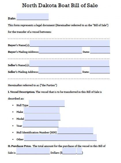 Free North Dakota Boat Bill of Sale Form | PDF | Word (.doc)