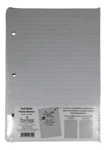 Refil Miolo 50f Pautas Brancas Caderno Argolado Fina Ideia