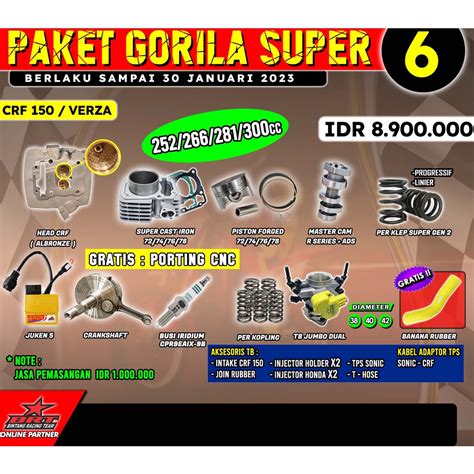 Jual PAKET TRABAS GORILA SUPER 6 CRF 150 VERZA BRT HEAD ALBRONZE