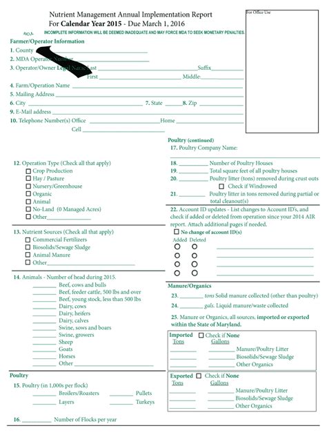 Fillable Online Mda Maryland Nutrient Management Annual Implementation