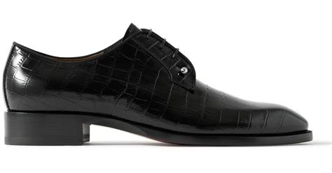 Christian Louboutin Chambeliss Embellished Croc Effect Leather Derby Shoes In Black For Men Lyst