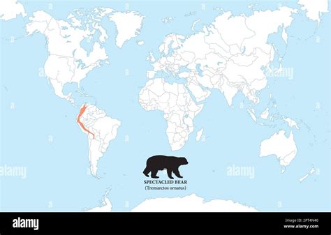 Mapa de la distribución y hábitat del oso de anteojos Imagen Vector de